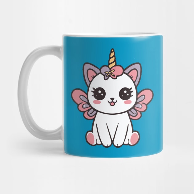 Cute Pink Fairy Cat Unicorn With Wings by Illustradise